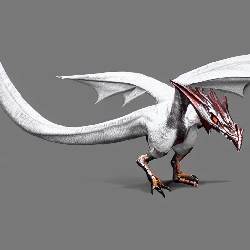 Prompt: medium sized pet white feathered wyvern, highly detailed