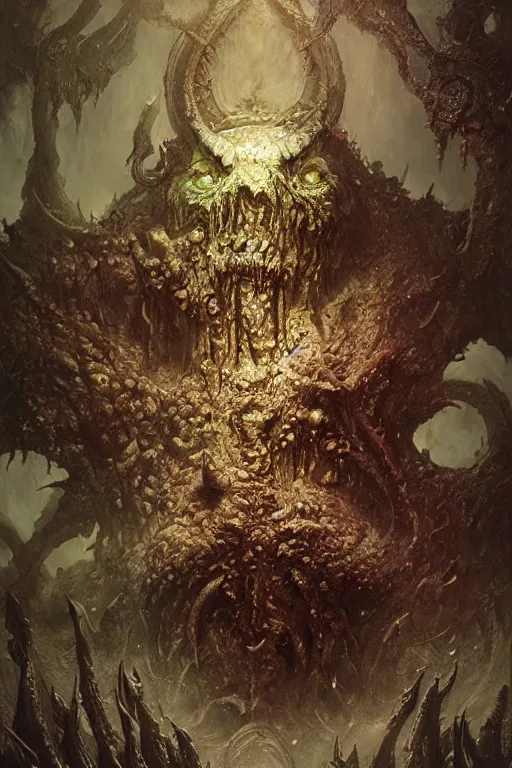 Image similar to the elder god nurgle, dark, intricate, highly detailed, smooth, artstation, digital illustration by ruan jia and mandy jurgens and artgerm and wayne barlowe and greg rutkowski and zdzislav beksinski