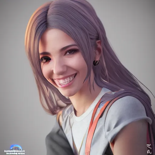 Image similar to Render of Mirabel Madrigal from Encanto, a cute 3D young woman, smiling softly, wearing casual clothing, interior lighting, cozy living room background, medium shot, mid-shot, hyperdetailed, trending on Artstation, Unreal Engine 4k