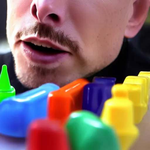 Prompt: a man eating crayons, elon musk, 4 k, high quality,