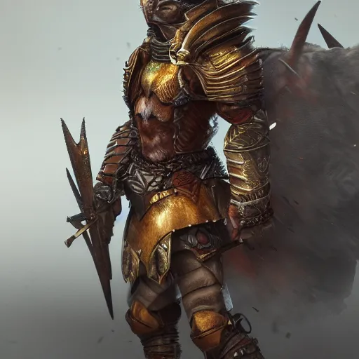 Image similar to warrior with fox themed armor, highly detailed, 4 k, hdr, award winning, octane render, artstation