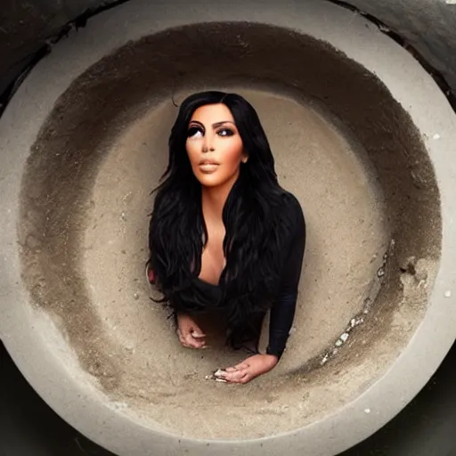 Image similar to photo of kim kardashian trapped inside a sewer drain