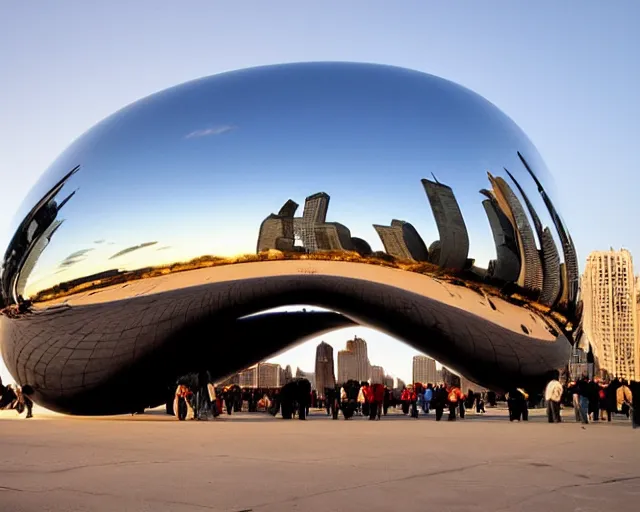 Prompt: the bean in chicago but it's broken