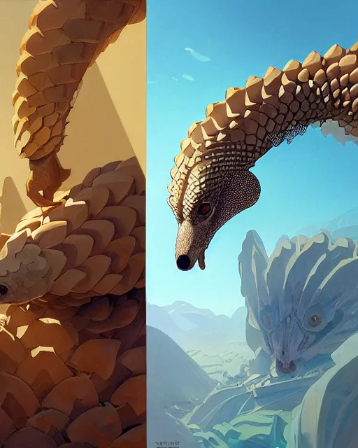 Prompt: highly detailed vfx portrait of a pangolin with white and gold cyborg scales, unreal engine, greg rutkowski, loish, rhads, beeple, makoto shinkai and lois van baarle, ilya kuvshinov, rossdraws, tom bagshaw, alphonse mucha, global illumination, detailed and intricate environment