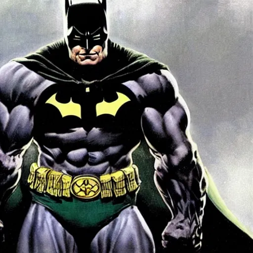 Image similar to frank frazetta the hulk as batman, 8 k, realistic, photo real, smooth, sharp, intricate detail, hyper detail, dramatic lighting, dramatic shading