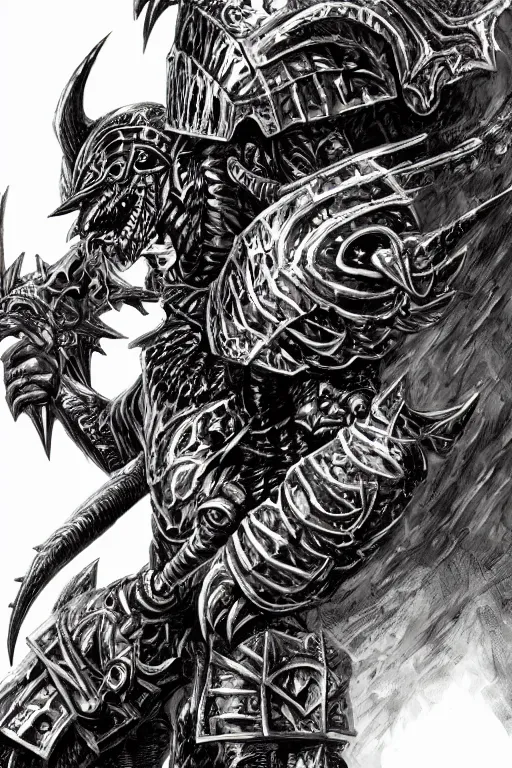 Image similar to chaos warrior, fantasy, warhammer, highly detailed, digital art, sharp focus, trending on art station, kentaro miura manga art style
