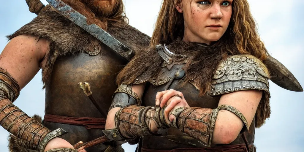 Image similar to a beautiful viking female warrior, realistic, highly detailed.