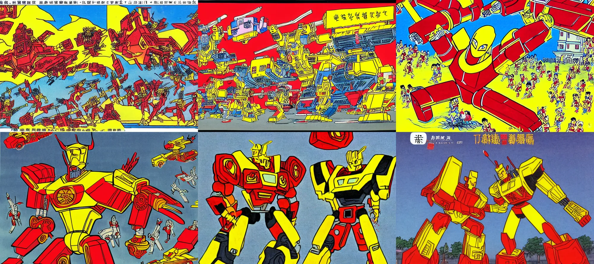 Prompt: Xi Jingping depicted as a yellow and red Transformers (1987) cartoon