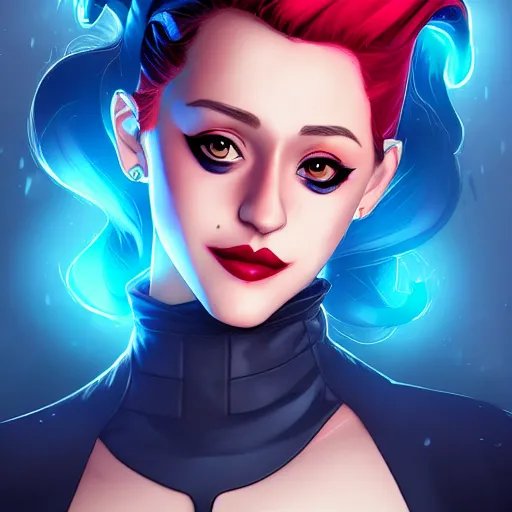 Image similar to a portrait of Lili Reinhart Batgirl comics, red hair, art by lois van baarle and loish and ross tran and rossdraws and sam yang and samdoesarts and artgerm, digital art, highly detailed, intricate, sharp focus, Trending on Artstation HQ, deviantart, unreal engine 5, 4K UHD image