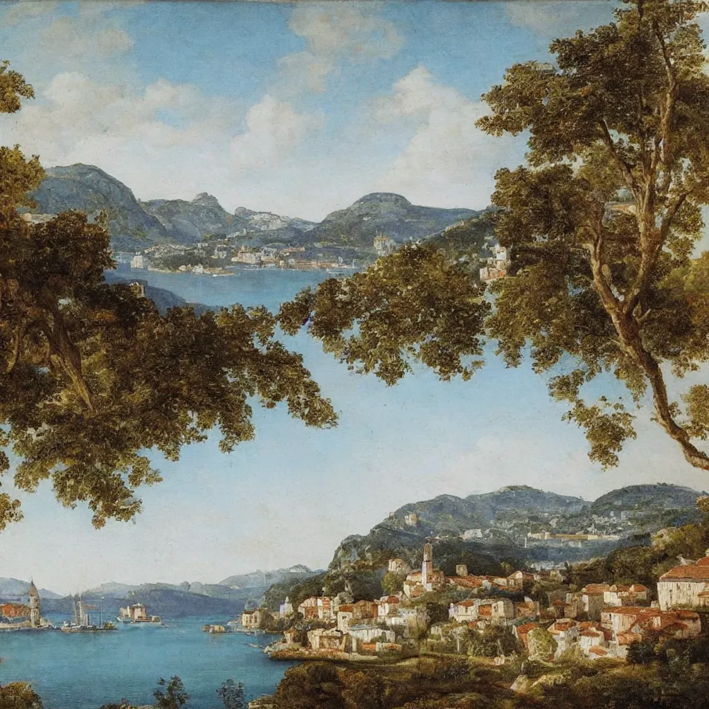 Prompt: view of Ville Franche sur Mer by Claude Lorraine