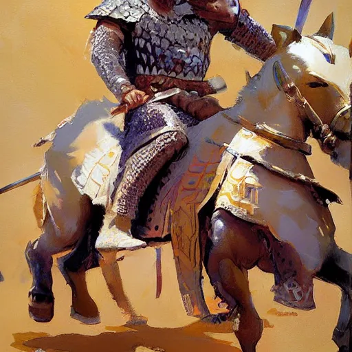 Image similar to portrait of mel gibson as rider with couched jousting lance, colorful caparisons, chainmail, detailed by greg manchess, craig mullins, bernie fuchs, walter everett