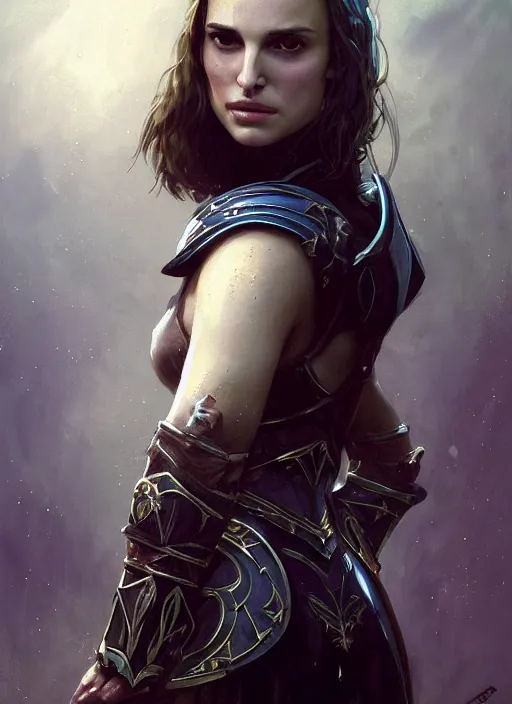 Image similar to young natalie portman, legendary warrior, warframe, lord of the rings, tattoos, decorative ornaments, battle armor, carl spitzweg, ismail inceoglu, vdragan bibin, hans thoma, greg rutkowski, alexandros pyromallis, cute, perfect face, detailed, sharply focused, centered, rule of thirds, photorealistic shading