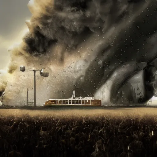 Image similar to hindenburg disaster standing in large shower, 4 k realistic photo