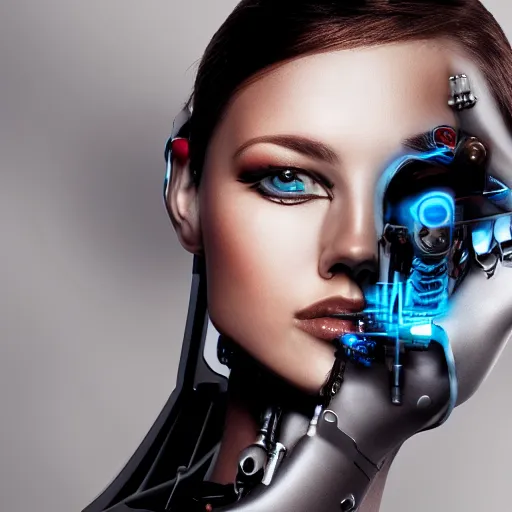 Image similar to portrait photo of a beautiful female cyborg