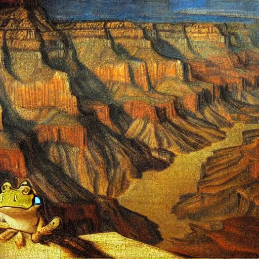 Image similar to Grand Canyon scene by DaVinci. FROG! FROG! FROG! FROG!