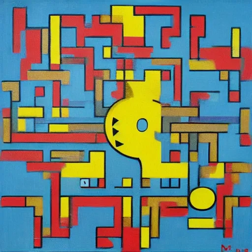 Image similar to pac - man - maze!!!! painting by mondrian