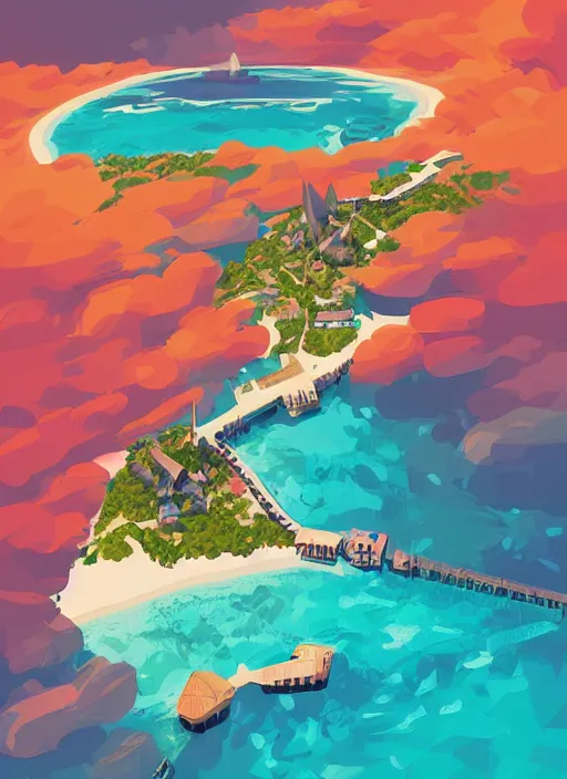 Image similar to a travel poster illustration depicting an island in the maldives, digital painting, vector art, trending on artstration, by anton fadeev, by alena aenami