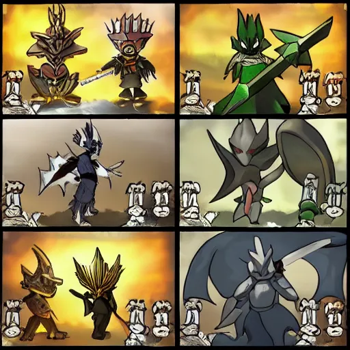 Image similar to dark souls in the style of pokemon