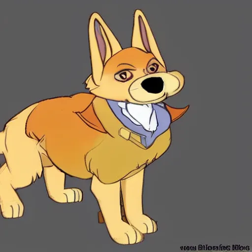 Prompt: an anthropomorphic german shepherd, fursona!!! by don bluth, trending on artstation, full body