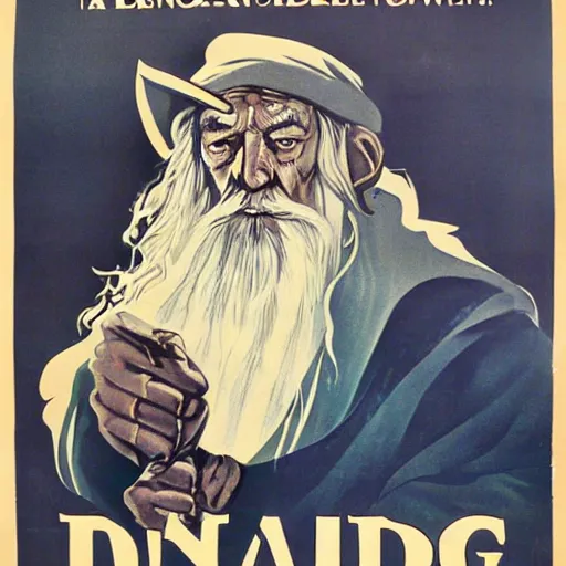 Image similar to WW2 propaganda poster showing Gandalf warning about the dangers of the one ring.