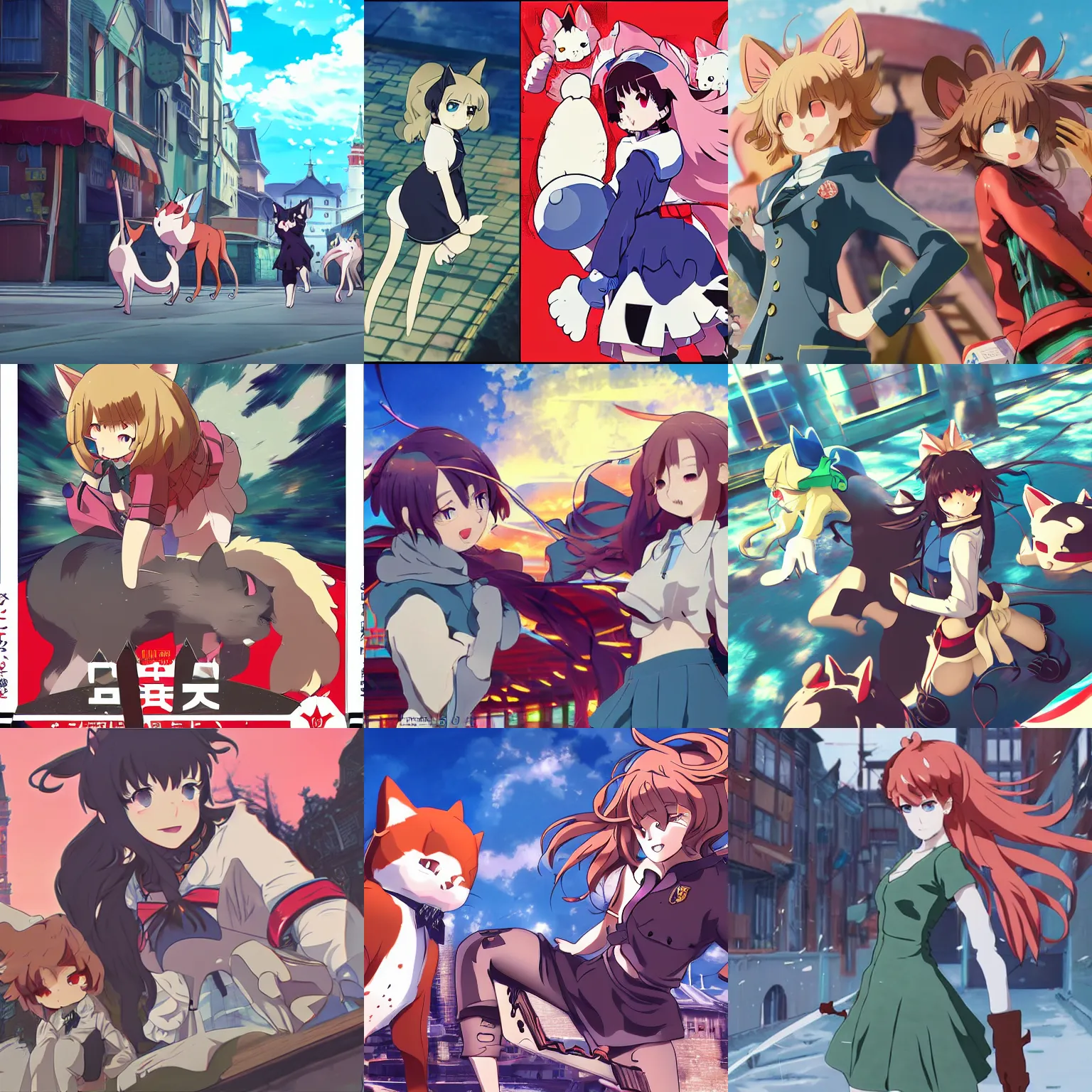 Prompt: soviet catgirls versus german furries anime key art fighting dynamic scenic action by makoto shinkai by kyoto animation ultradetailed award winning