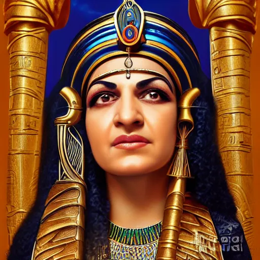 Prompt: a detailed fantasy character portrait of om kalthoum as egyptian goddess of music by lauri blank, artgerm, evelyn de morgan, 8K, 50mm lens
