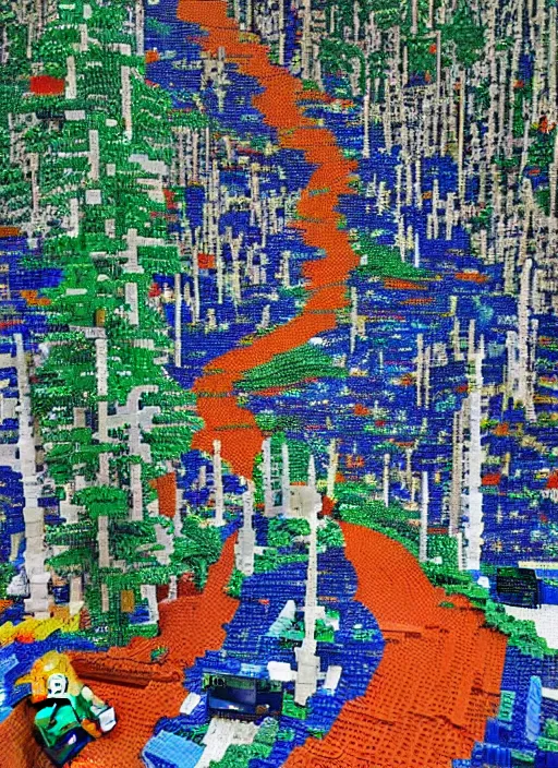 Prompt: a mountain path made of lego and crystals hyperrealistic by cubist picasso W 1280