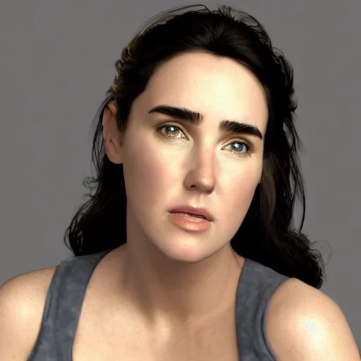 Image similar to overweight young Jennifer Connelly, realistic, photo studio, HDR, 8k, trending on artstation
