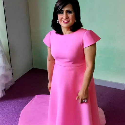 Image similar to Leni Robredo; funko pop of vice-president Leni Robredo, wearing a pink dress, fantasy, funko pop”