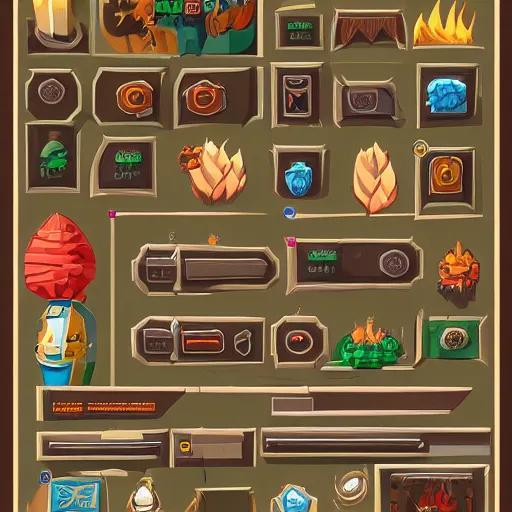 Prompt: A game assets spritesheet by hade and pyre . HD vector Containing modular props, terrain, trees, 2d side view, platform, vector art, very detailed