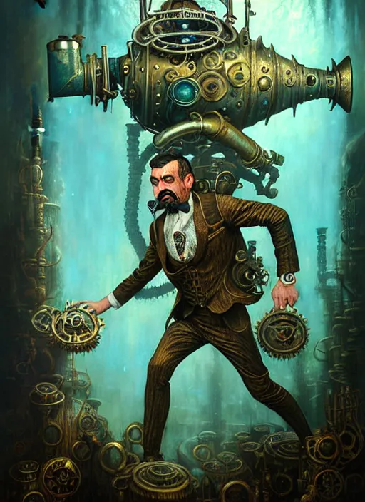 Image similar to underwater steampunk bioshock portrait of rowan sebastian atkinson, by tomasz alen kopera and peter mohrbacher