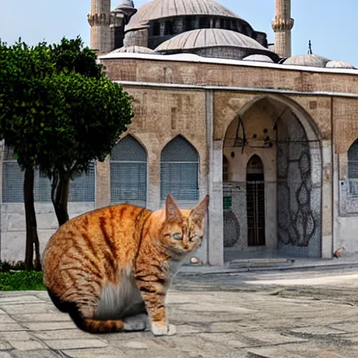 Prompt: A giant cat sitting next to a mosque in Istanbul, daytime, photorealistic, 4K, HD, award winning