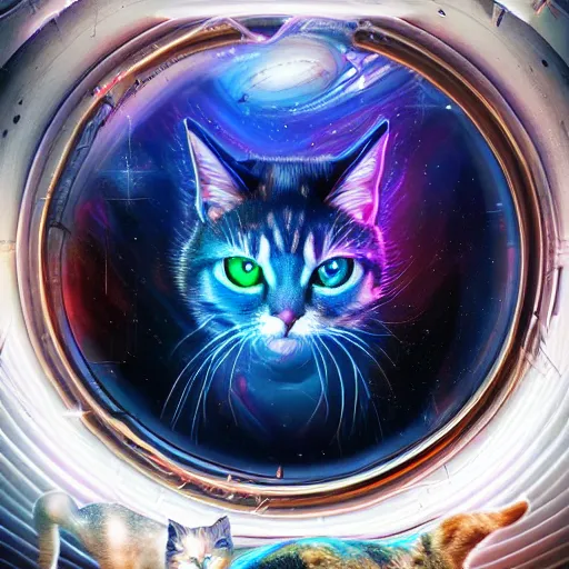 Image similar to Photorealistic magic cats in space. Hyperdetailed photorealism, 108 megapixels, amazing depth, glowing rich colors, powerful imagery, psychedelic Overtones, 3D finalrender, 3d shading, cinematic lighting, artstation concept art, masterpiece