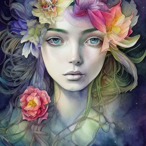 Image similar to watercolor flower by anna dittmann, by marco mazzoni