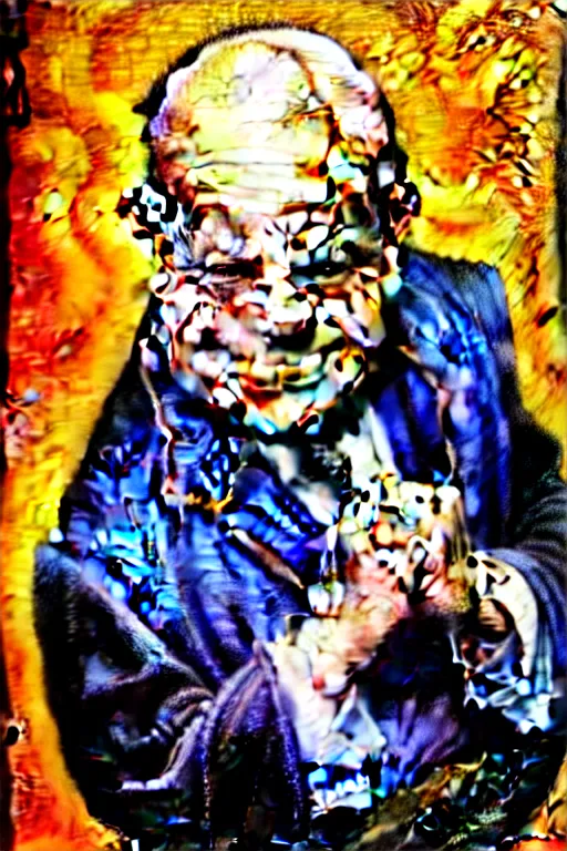 Prompt: impressionist painting of don rickles as a wizard, in the style of tim hildebrandt and frank frazetta, gestural paint strokes