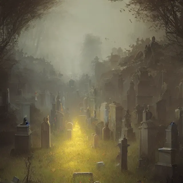 Image similar to a painting of cemetery breeding by greg rutkowski, dark fantasy art, high detail, trending on artstation