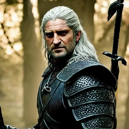 Image similar to gerard butler as geralt of rivia