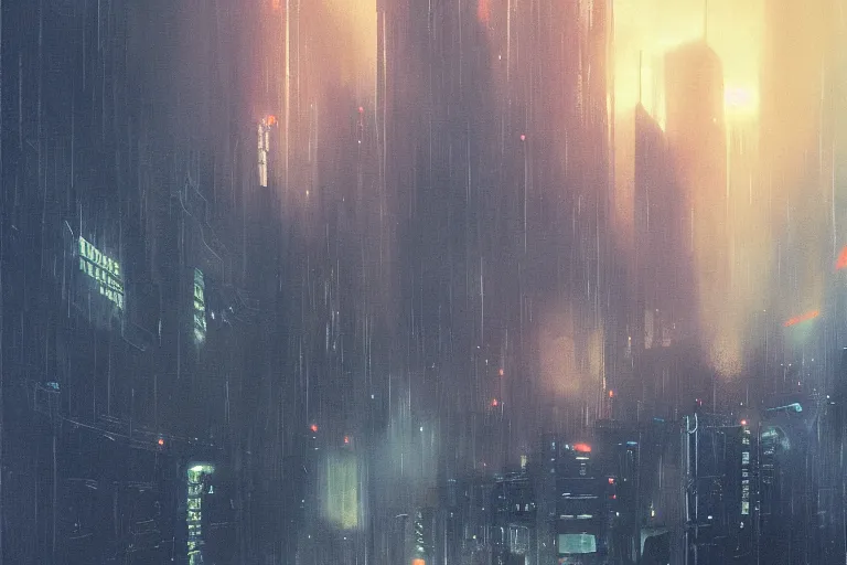 Prompt: blade runner concept art, artwork by ryan church