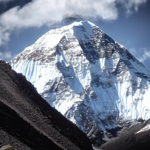 Image similar to highly detailed photo taken from the base of mount everest