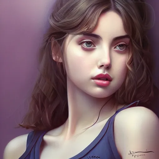 Image similar to a beautiful scenic painting of a beautiful young woman that looks like ana de armas by artgerm and wlop and wes anderson and spike jonze