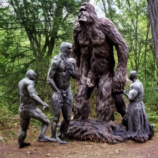 Prompt: group of occultist worshipping a bigfoot statue