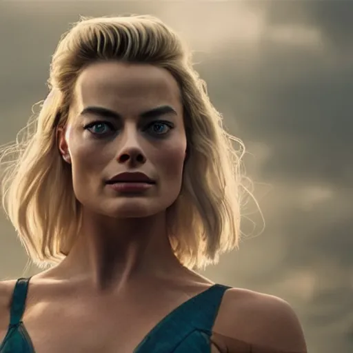Prompt: an award winning cinematic still of beautiful Margot Robbie as Wolverine in epic battle pose , 16k hyper realistic photograph, centered, dramatic lighting