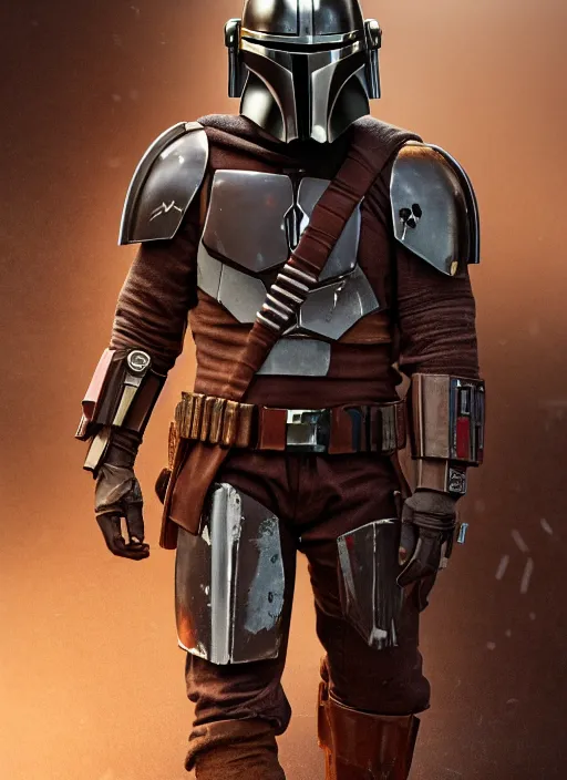 Prompt: a photorealistic dramatic hyperrealistic render of the mandalorian bounty hunter, ultra realistic details, well worn, rust, oil stains by wlop, greg rutkowski, alphonse mucha vitaly bulgarov and mike nash, beautiful dramatic dark moody tones and lighting, cinematic atmosphere, studio lighting, global illumination, shadows, dark background, octane render, 8 k