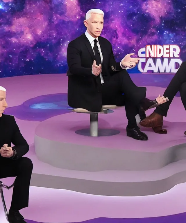 Image similar to anderson cooper interviewing thanos on cnn