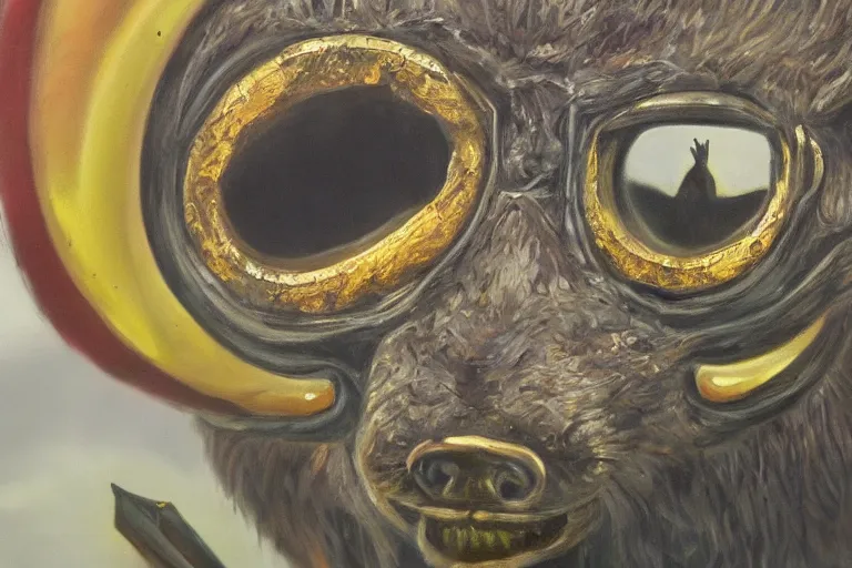 Image similar to oil painting, close-up, hight detailed, portrait of rat king, in style of 80s sci-fi art