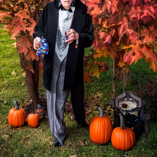 Image similar to christopher walken trick or treating on halloween, ( sony a 7 r iv, symmetric balance, polarizing filter, photolab, lightroom, 4 k, dolby vision, photography awardm, voque, perfect face )