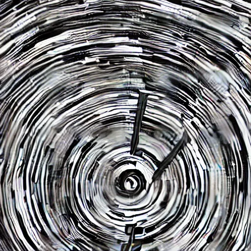 Image similar to mysterious time traveling man, painted in black and white, swirls