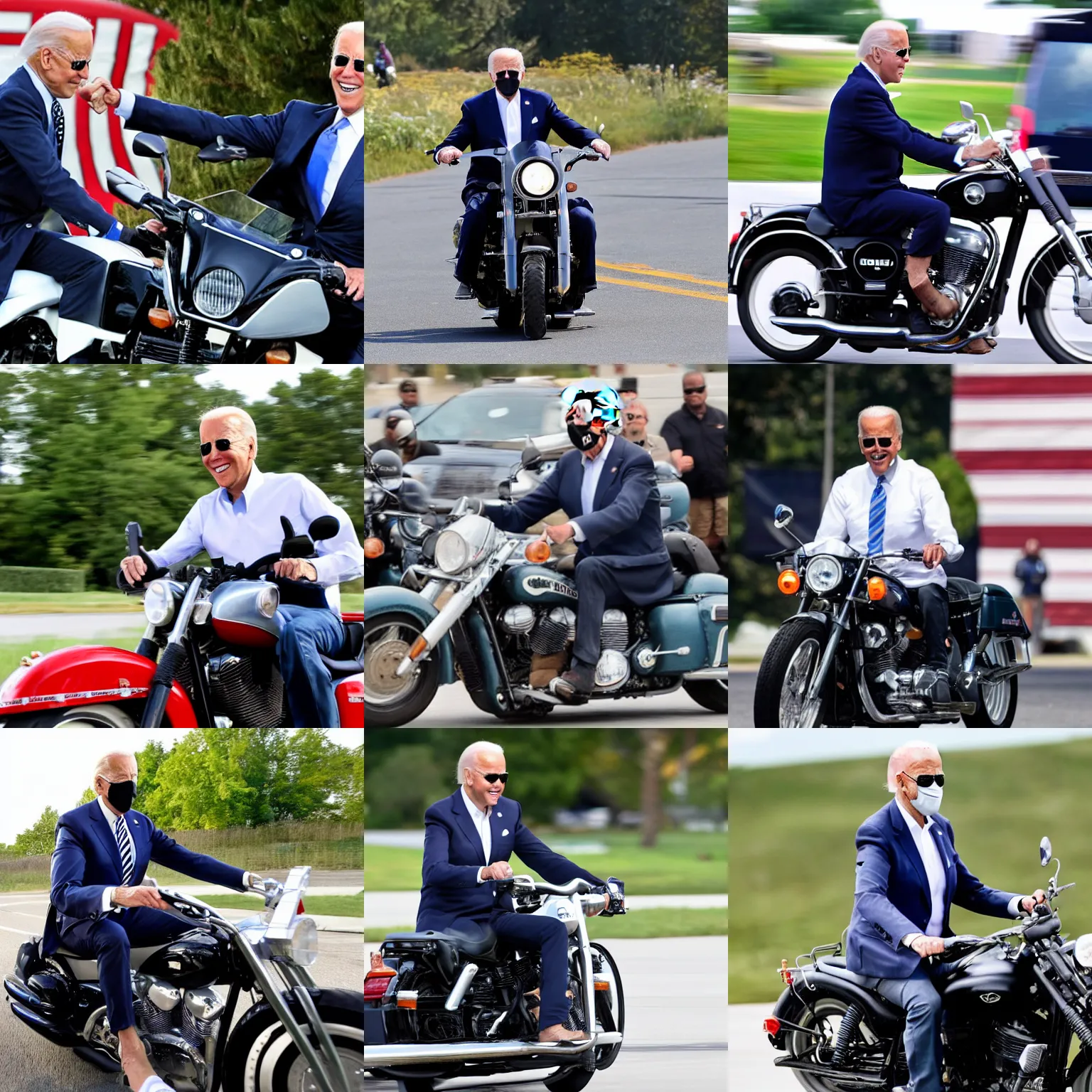 Prompt: Joe Biden riding a motorcycle