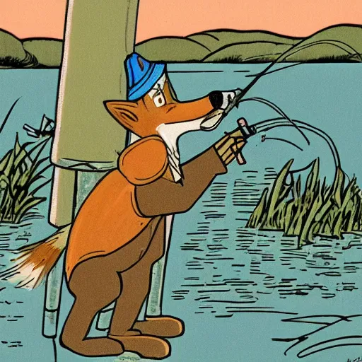 Image similar to coyote ralph fishing in ussr, cartoon art