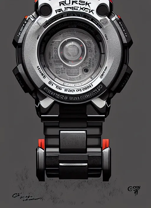 Prompt: portrait a gshock ga 2 1 0 0 watch highly detailed, digital painting, concept art, smooth, sharp focus, illustration, art by greg rutkowski